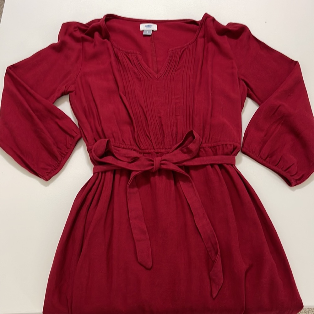 Old Navy Tie Waist Deep Red Midi Dress Size S
